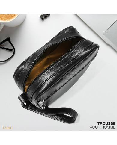 Cravate.tn | Trousse d'affaires pour homme Noir Grainé avec Mousqueton : Izem Cravate.tn | Trousse d'affaires pour homme Noir Grainé avec Mousqueton : Izem