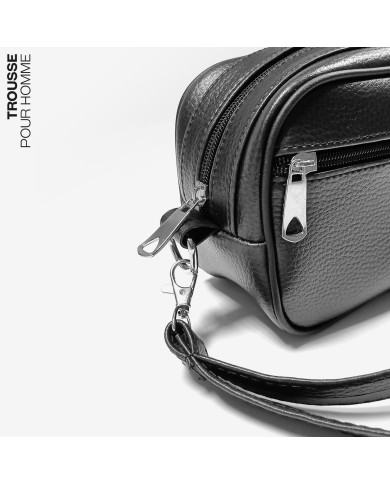 Cravate.tn | Trousse d'affaires pour homme Noir Grainé avec Mousqueton : Izem Cravate.tn | Trousse d'affaires pour homme Noir Grainé avec Mousqueton : Izem