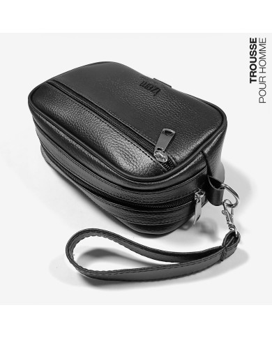 Cravate.tn | Trousse d'affaires pour homme Noir Grainé avec Mousqueton : Izem Cravate.tn | Trousse d'affaires pour homme Noir Grainé avec Mousqueton : Izem