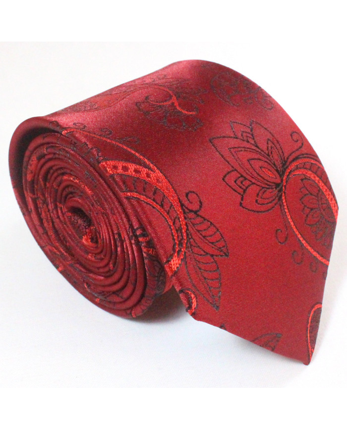Cravate.tn | Cravate Rouge à motifs Floral noir