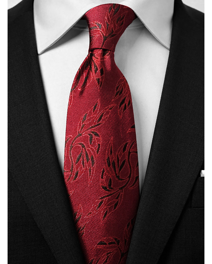 Cravate.tn | Cravate bordeaux à motifs florale en noir