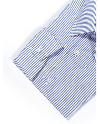 Chemise col Français Blanche avec rayure bleu tissé Chemise col Français Blanche avec rayure bleu tissé