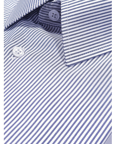 Chemise col Français Blanche avec rayure bleu tissé Chemise col Français Blanche avec rayure bleu tissé