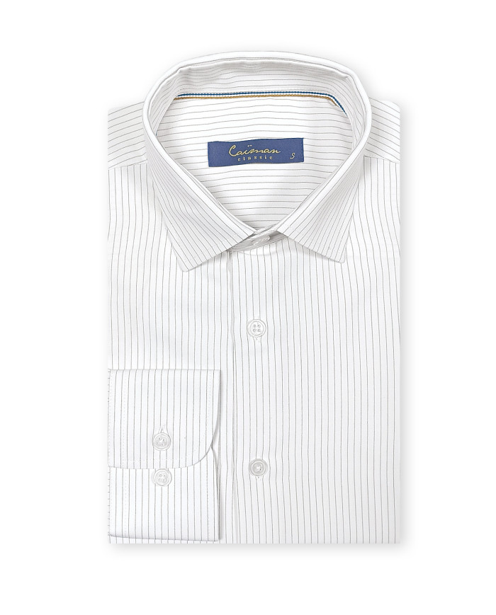 Chemise blanche homme à fines rayures en beige