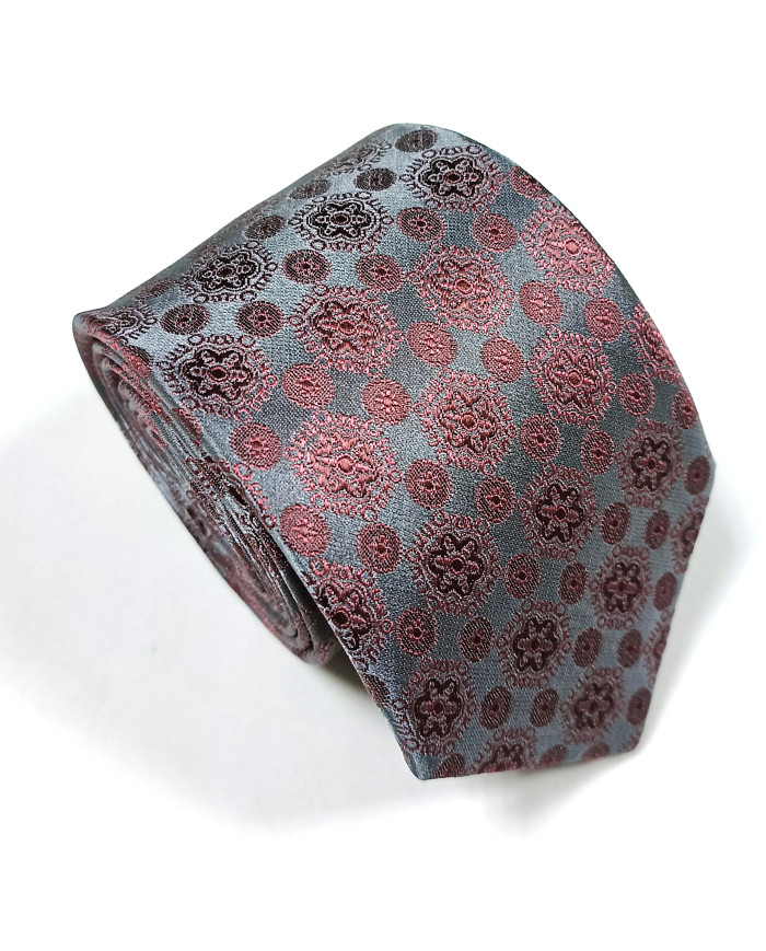 Cravate.tn | Cravate grise à motif fantaisie en rose - Élégance Collection