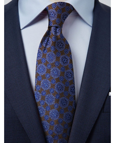 Cravate.tn |  Cravate marron à motifs fantaisie en bleu - Élégance Collection