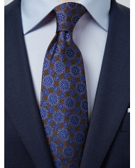 Cravate.tn |  Cravate marron à motifs fantaisie en bleu - Élégance Collection