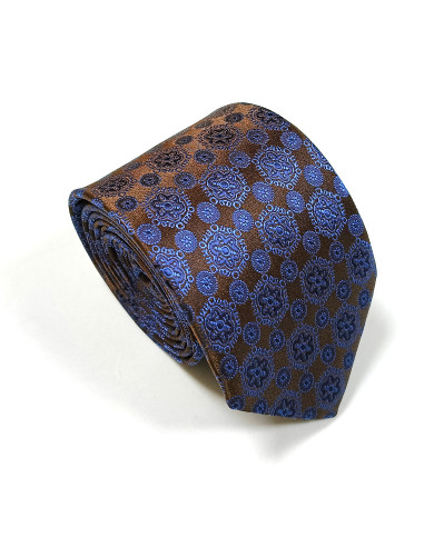 Cravate.tn |  Cravate marron à motifs fantaisie en bleu - Élégance Collection