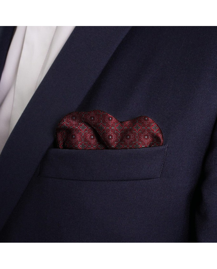 Cravate.tn | Pochette bordeaux à motifs fantaisie en noir