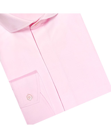 Chemise Rose col italien avec bouton caché