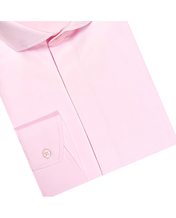 Chemise Rose col italien avec bouton caché