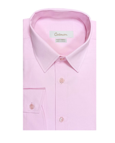 Chemise Rose col français avec bouton caché Chemise Rose col français avec bouton caché