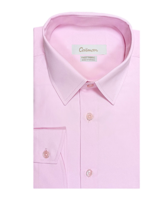 Chemise Rose col français avec bouton caché
