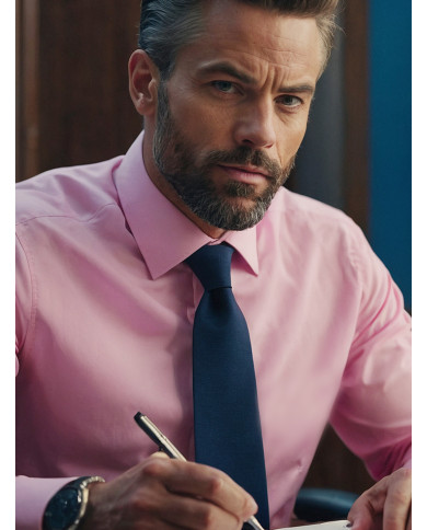 Chemise Rose col français avec bouton caché