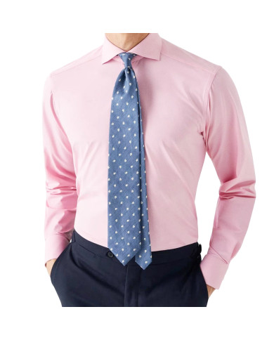 Chemise Rose col italien avec bouton caché Chemise Rose col italien avec bouton caché