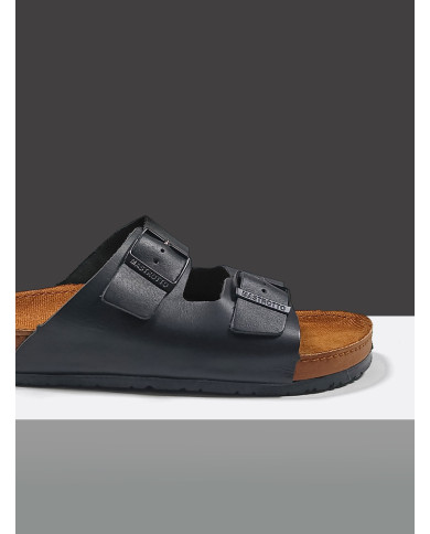 Cravate.tn | Claquette Cuir avec double boucle : Noir Cravate.tn | Claquette Cuir avec double boucle : Noir