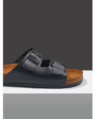 Cravate.tn | Claquette Cuir avec double boucle : Noir