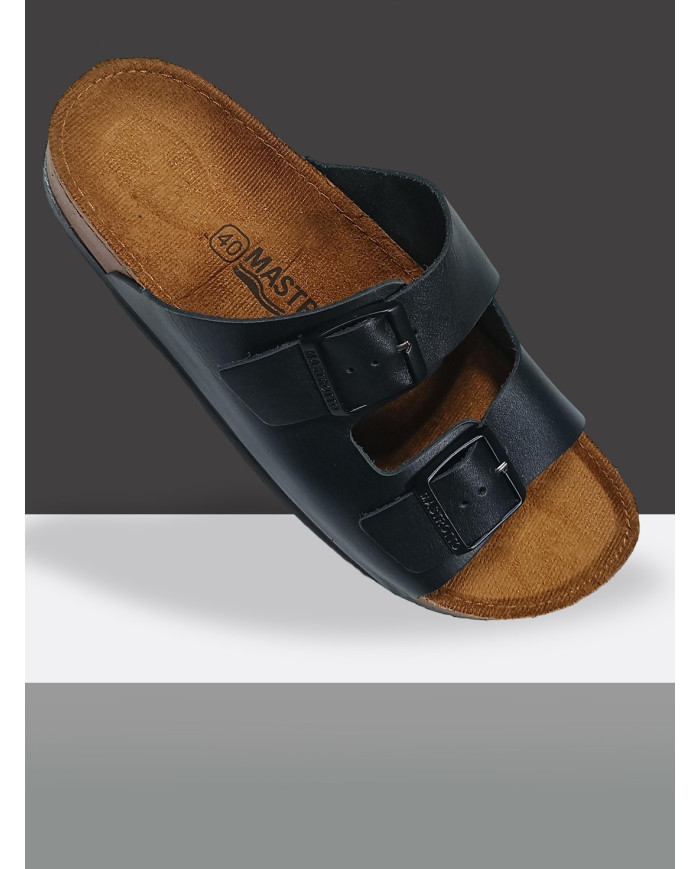 Cravate.tn | Claquette Cuir avec double boucle : Noir