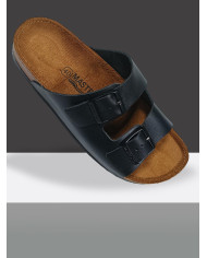 Cravate.tn | Claquette Cuir avec double boucle : Noir