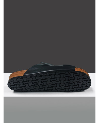 Cravate.tn | Claquette Cuir avec double boucle : Noir Cravate.tn | Claquette Cuir avec double boucle : Noir