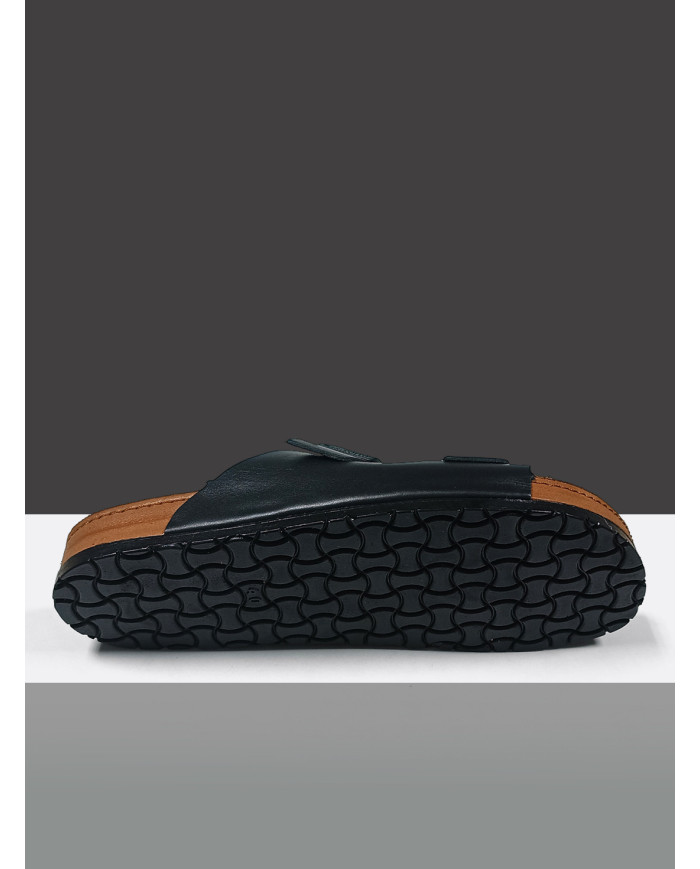 Cravate.tn | Claquette Cuir avec double boucle : Noir