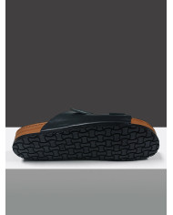 Cravate.tn | Claquette Cuir avec double boucle : Noir