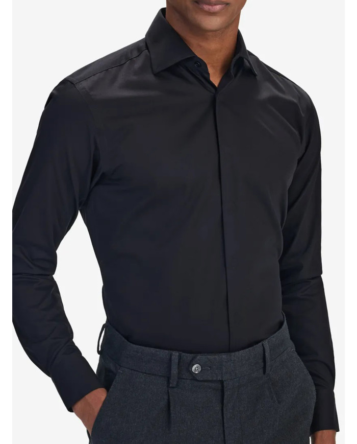 Cravate.tn | Chemise Col Français avec boutons cachés - Noir