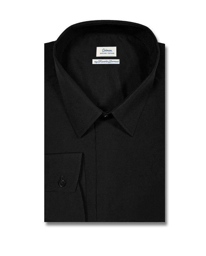 Cravate.tn | Chemise Col Français avec boutons cachés - Noir