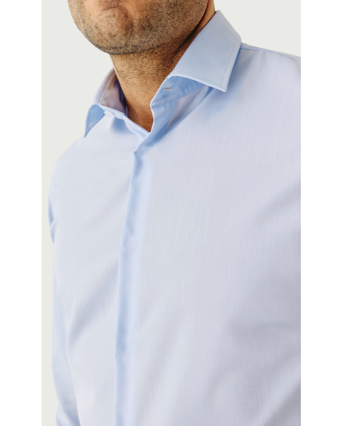 Cravate.tn | Chemise Col Français avec boutons cachés - bleu ciel