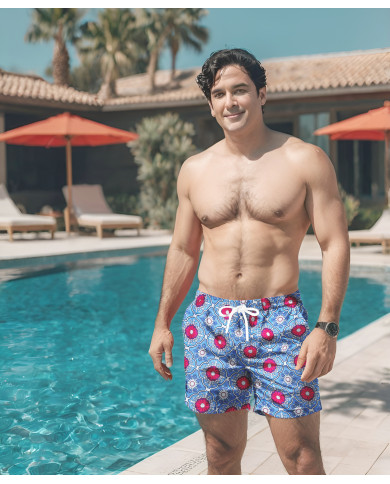 Maillot de bain pour homme bleu à motifs