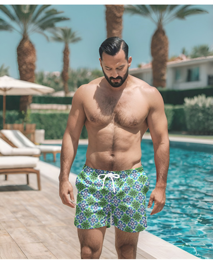 Maillot de bain pour homme vert avec motifs