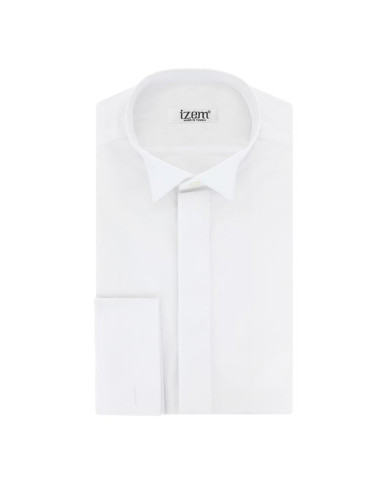 Chemise en popeline poignet mousquetaire col cassé blanc uni Chemise en popeline poignet mousquetaire col cassé blanc uni