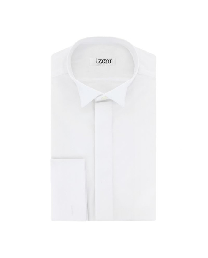 Chemise en popeline poignet mousquetaire col cassé blanc uni Chemise en popeline poignet mousquetaire col cassé blanc uni