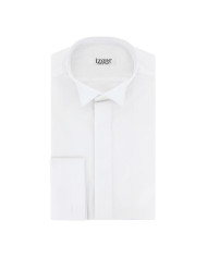 Chemise en popeline poignet mousquetaire col cassé blanc uni Chemise en popeline poignet mousquetaire col cassé blanc uni