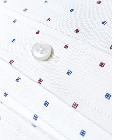 Chemise col boutonné Blanche avec des petits carreaux imprimés