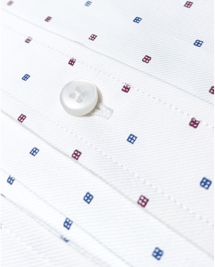 Chemise col boutonné Blanche avec des petits carreaux imprimés