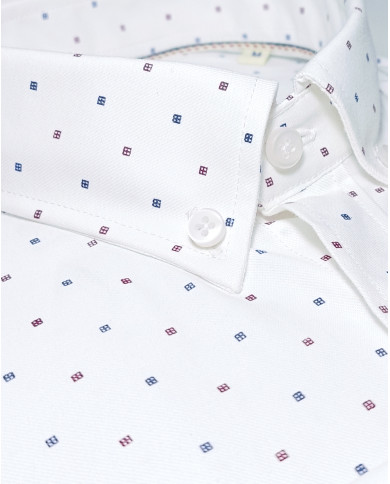 Chemise col boutonné Blanche avec des petits carreaux imprimés Chemise col boutonné Blanche avec des petits carreaux imprimés