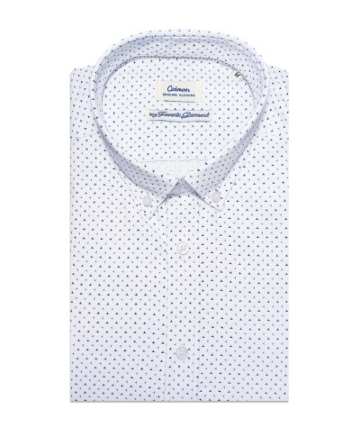 Chemise col boutonné Blanche avec des motifs en bleu imprimés Chemise col boutonné Blanche avec des motifs en bleu imprimés