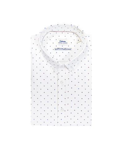 Chemise col boutonné Blanche avec des petits carreaux imprimés