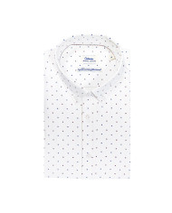 Chemise col boutonné Blanche avec des petits carreaux imprimés