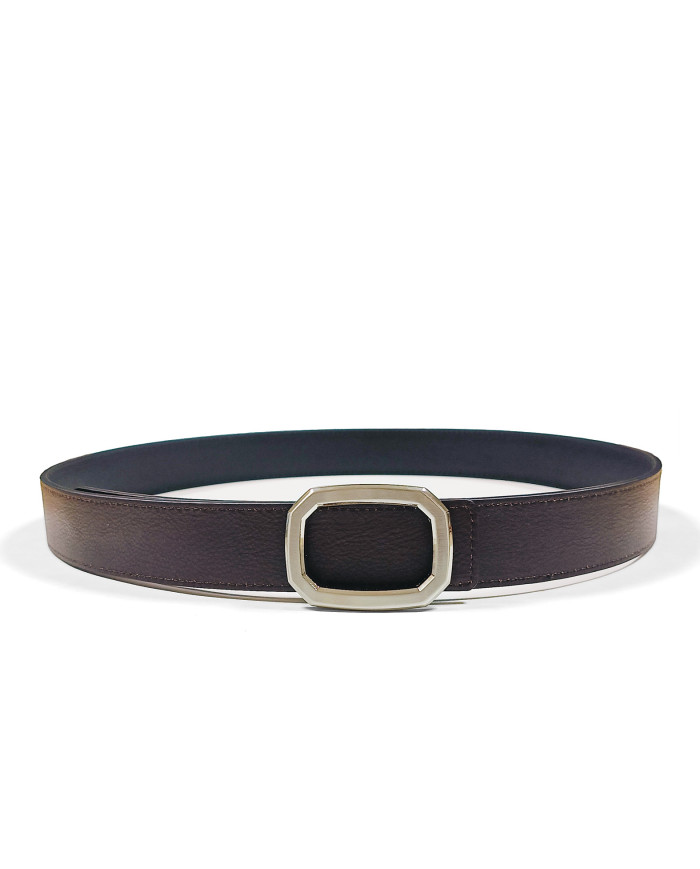 Cravate.tn Ceinture Cuir reversible Marron fonce noir avec boucle unique