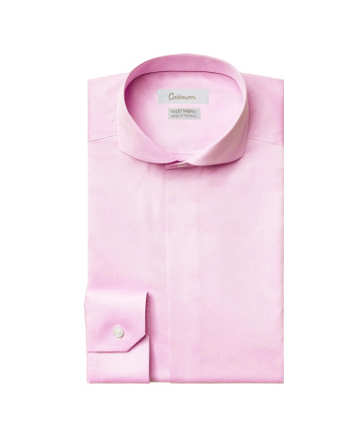 Chemise Rose col italien avec bouton caché Chemise Rose col italien avec bouton caché