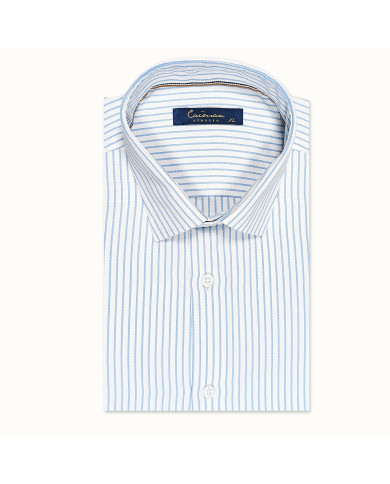 Chemise col Français Blanche avec rayure beige tissé Chemise col Français Blanche avec rayure beige tissé