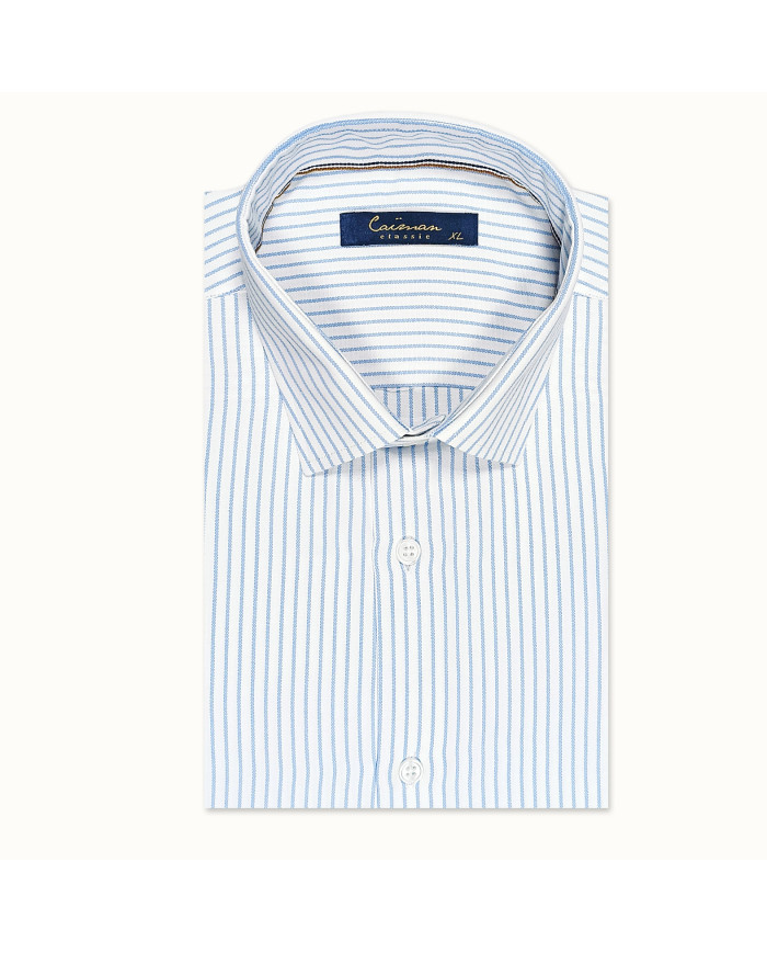 Chemise col Français Blanche avec rayure beige tissé