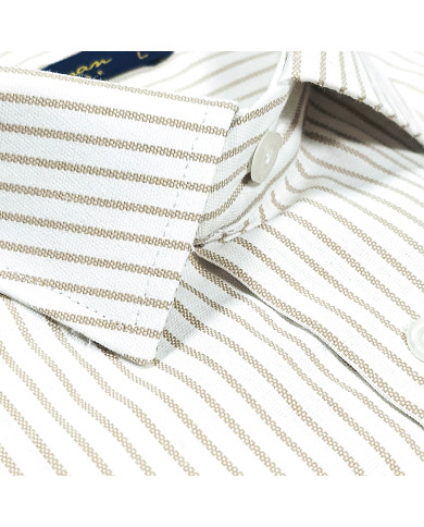 Chemise col Français Blanche avec rayure beige tissé Chemise col Français Blanche avec rayure beige tissé