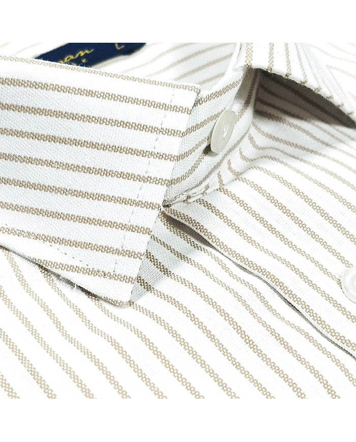 Chemise col Français Blanche avec rayure beige tissé