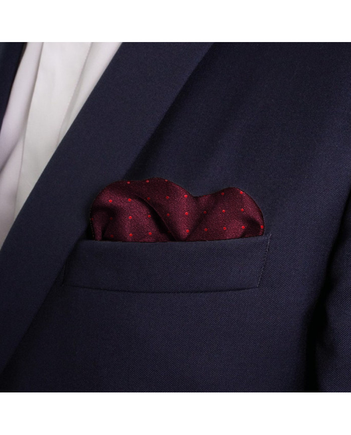 Cravate.tn | Pochette bordeaux à des petits points en rouge