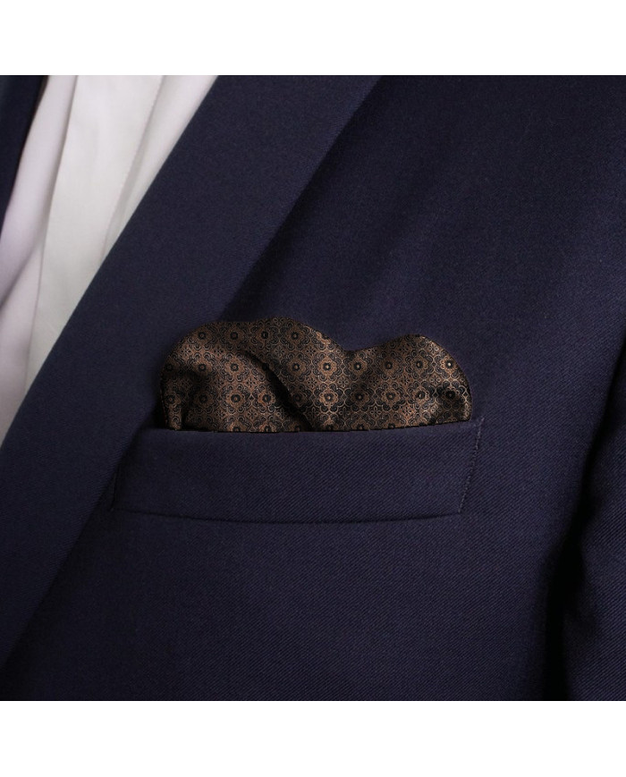 Cravate.tn | Pochette noir à motifs fantaisie en marron