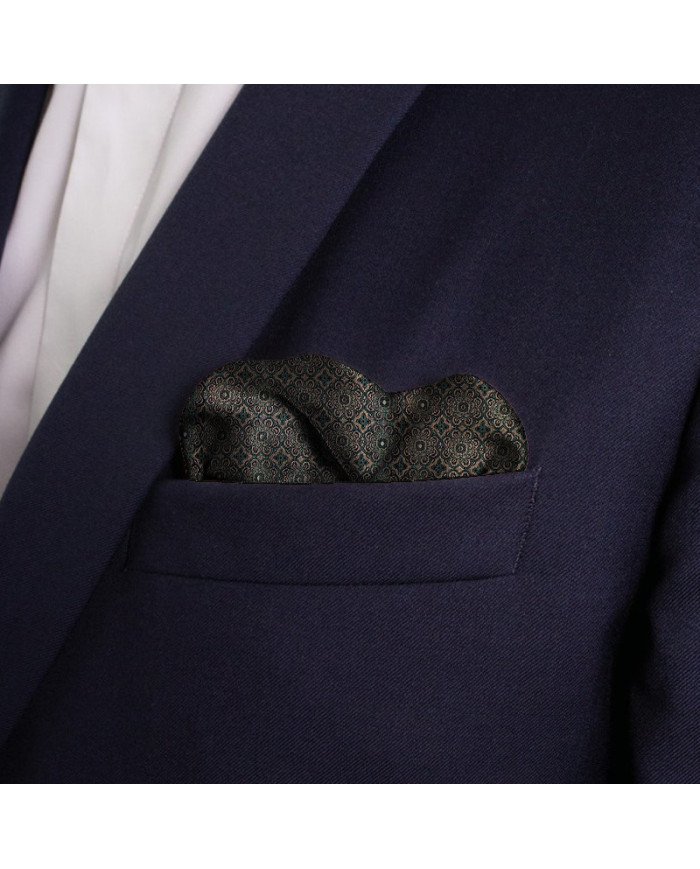 Cravate.tn | Pochette vert à motifs fantaisie en marron