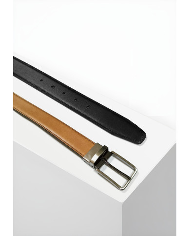 Coffret portefeuille noir et ceinture réversible Camel et noir en cuir Coffret portefeuille noir et ceinture réversible Camel et noir en cuir